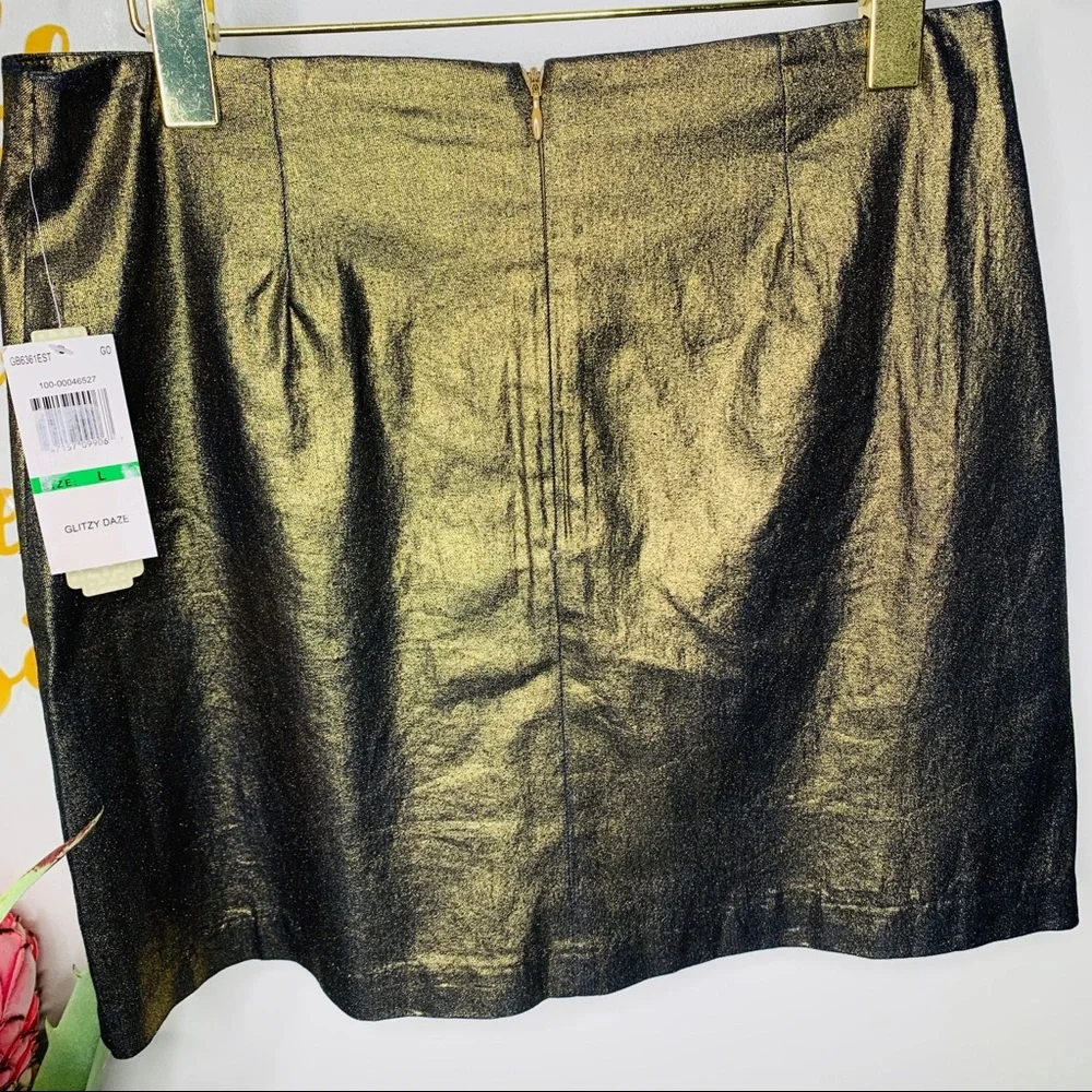 Gianni Bini Metallic Gold Ruffle Mini Skirt Large